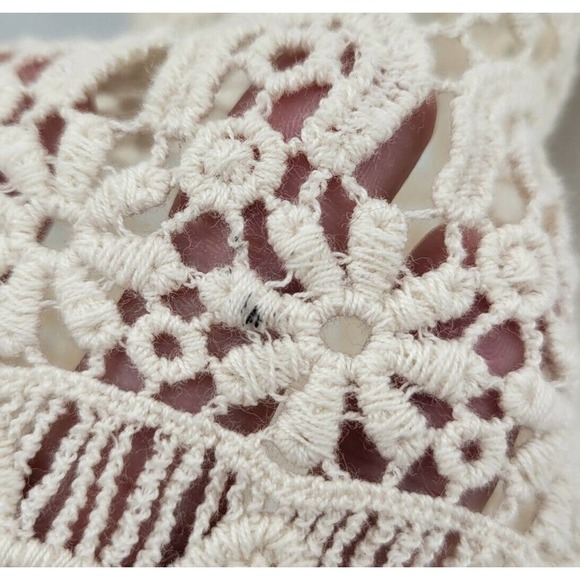 Chrysanthemum Women's M Tan Bell Sleeve Crochet Bell Sleeve Top Slouchy Linen - Picture 10 of 10